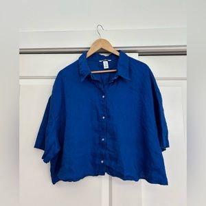 H&M Linen Blend Cobalt Blue Button Up - Size XL